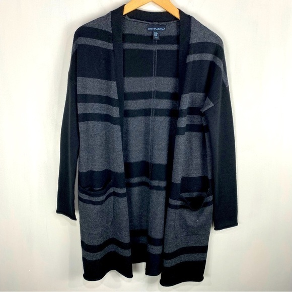 Cynthia Rowley Wool Blend Striped Longline Open Front Cardigan Sweater Size XS - Picture 1 of 5